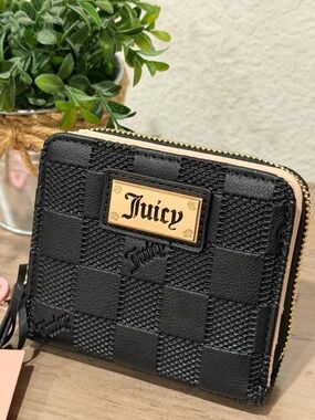 Juicy Couture Black and Gold Checkered Zip Wallet